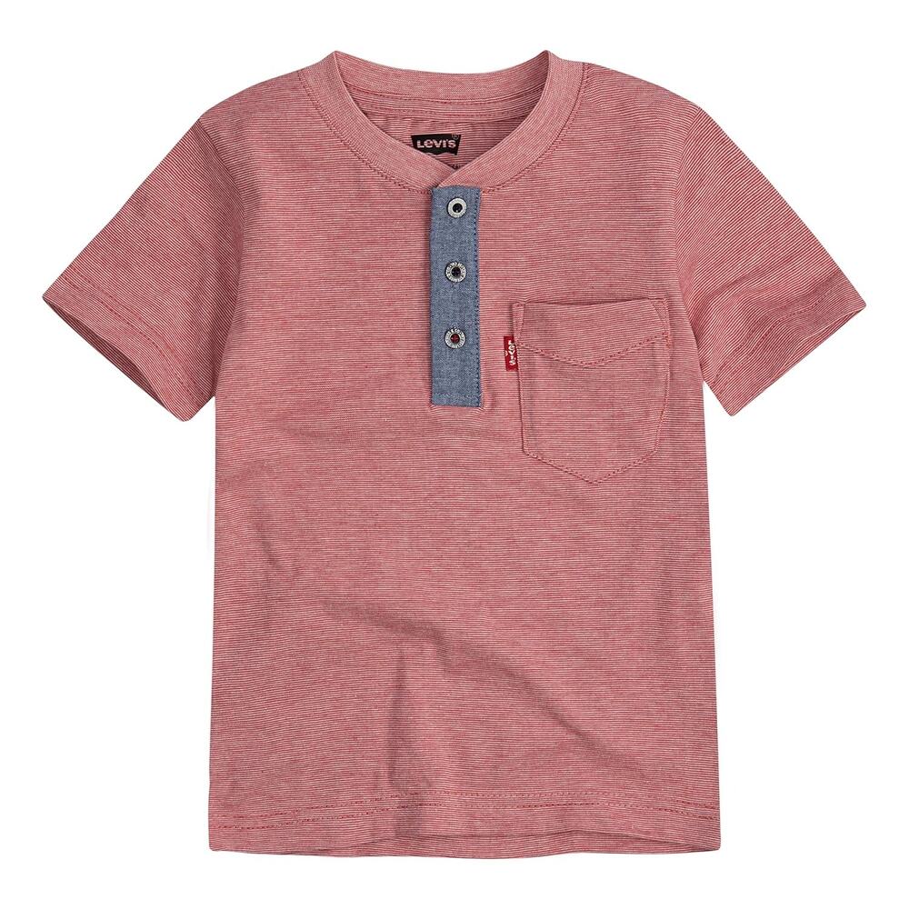 Levi’s Boy’s Red Quarter Button Front Henley Short Sleeve T-Shirt Youth Small